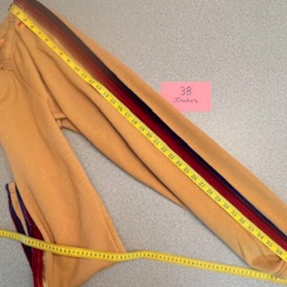 AVIATOR NATION 5 Stripe Sweatpants Joggers L Gold Khaki Velvet Retro Athleisure - Picture 5 of 8